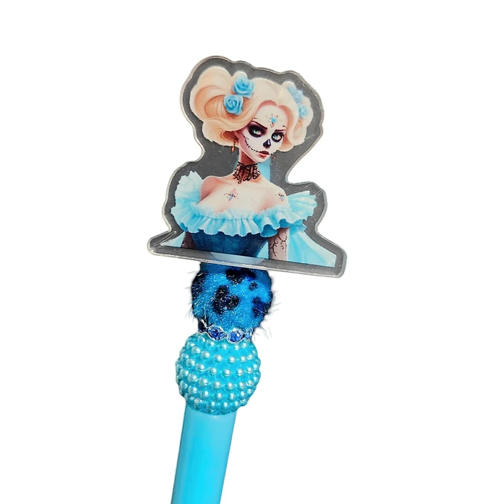 Dia De Los Muertos Catrina Beaded Ballpoint Twist Pen Blue
